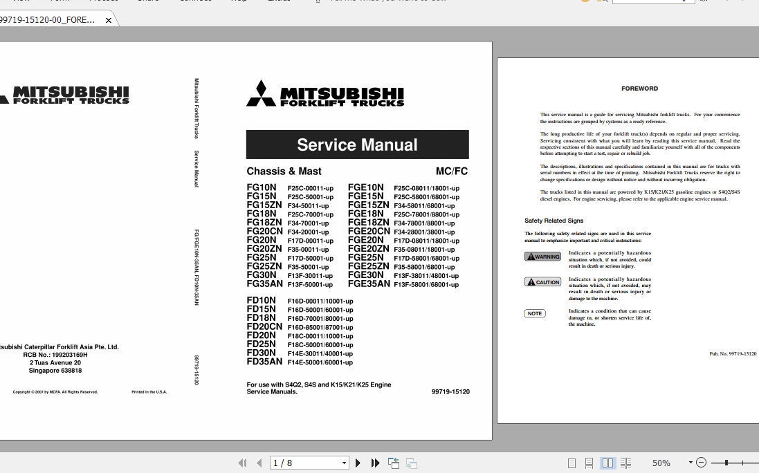 Mitsubishi Forklift FGE15ZN Service Manual 1