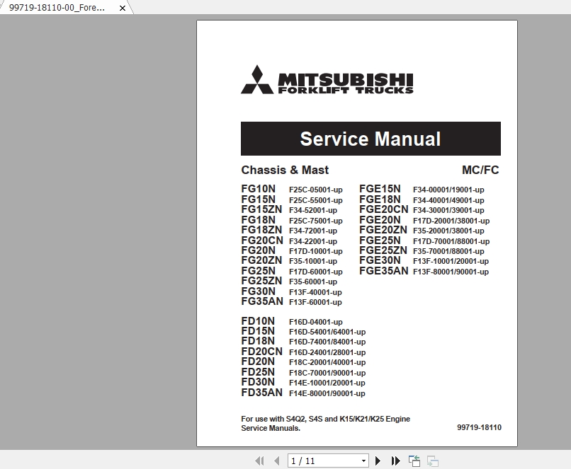Mitsubishi Forklift FGE20ZN Service Manual 1