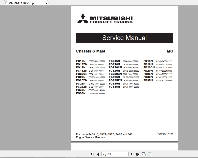 Mitsubishi Forklift FGE35N Service Manual 1