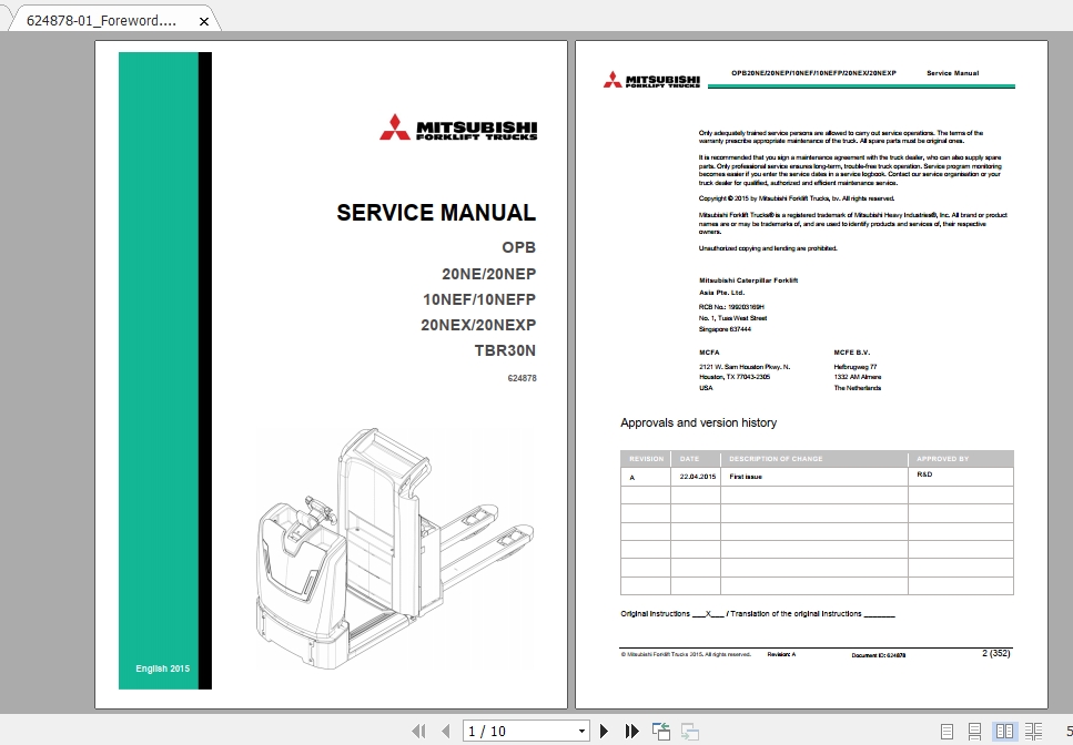 Mitsubishi Forklift OPB10NEF Service Manual 1
