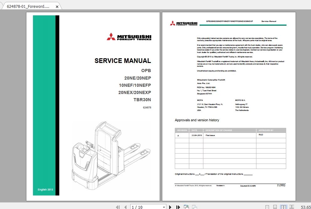 Mitsubishi Forklift OPB20NEX Service Manual 1