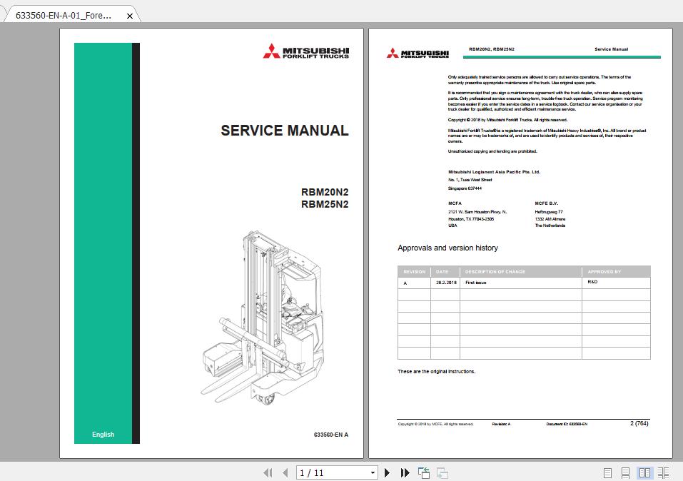 Mitsubishi Forklift RBM20N2 RBM25N2 633560EN Service Manual 1