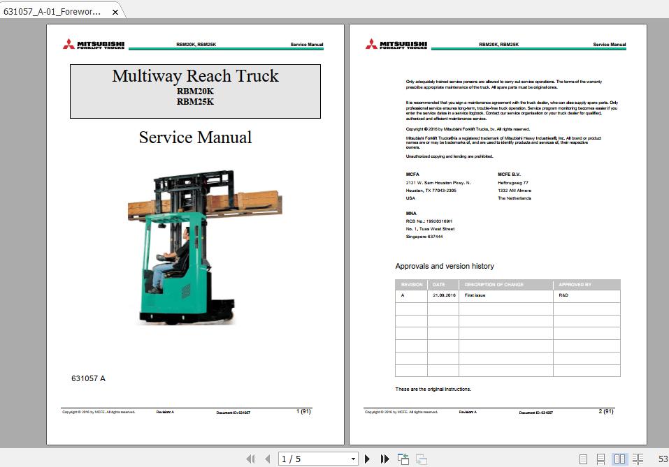 Mitsubishi Forklift RBM20 RBM25K 631057AEN Service Manual 1