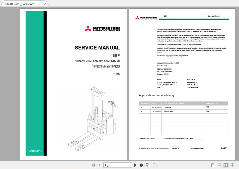 Mitsubishi Forklift SBP10N2 SBP16N2S Service Manual 1