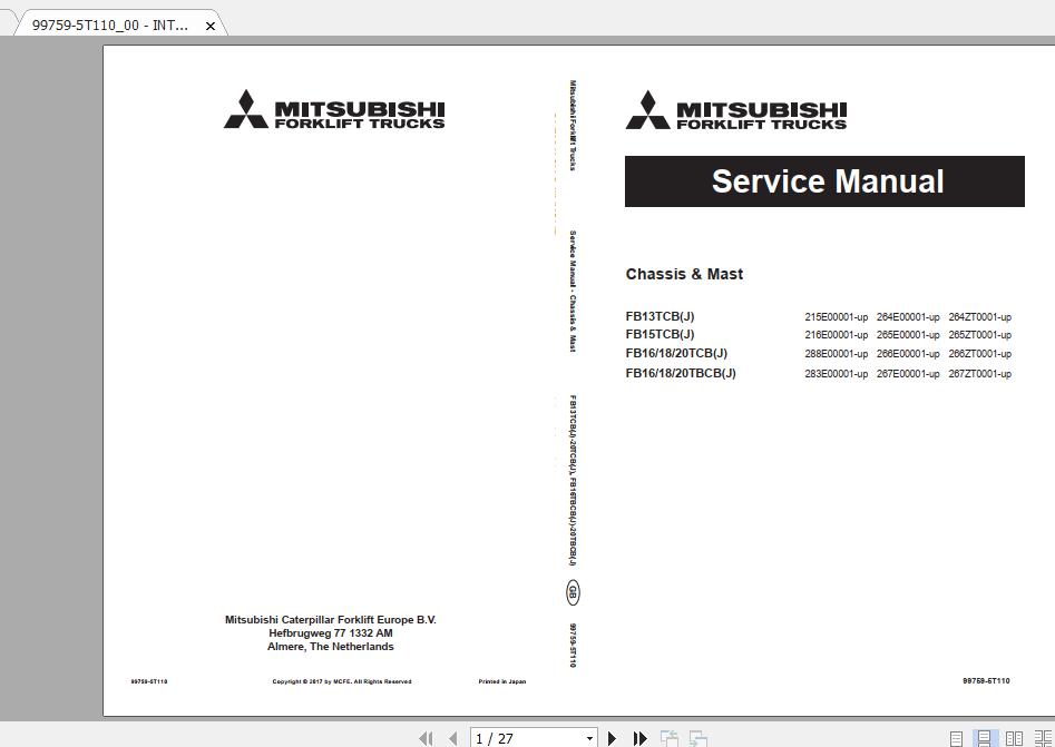Mitsubishi Forlift FB13TCBJ Service Manual 1