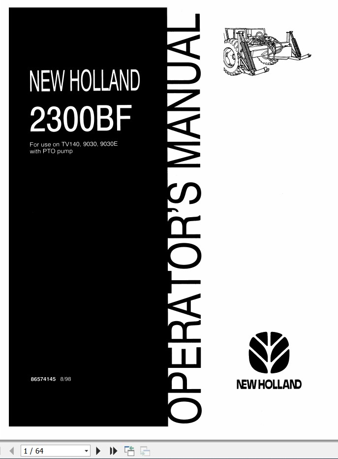 New Holand Tractor 2300BF Operators Manual86574145 1