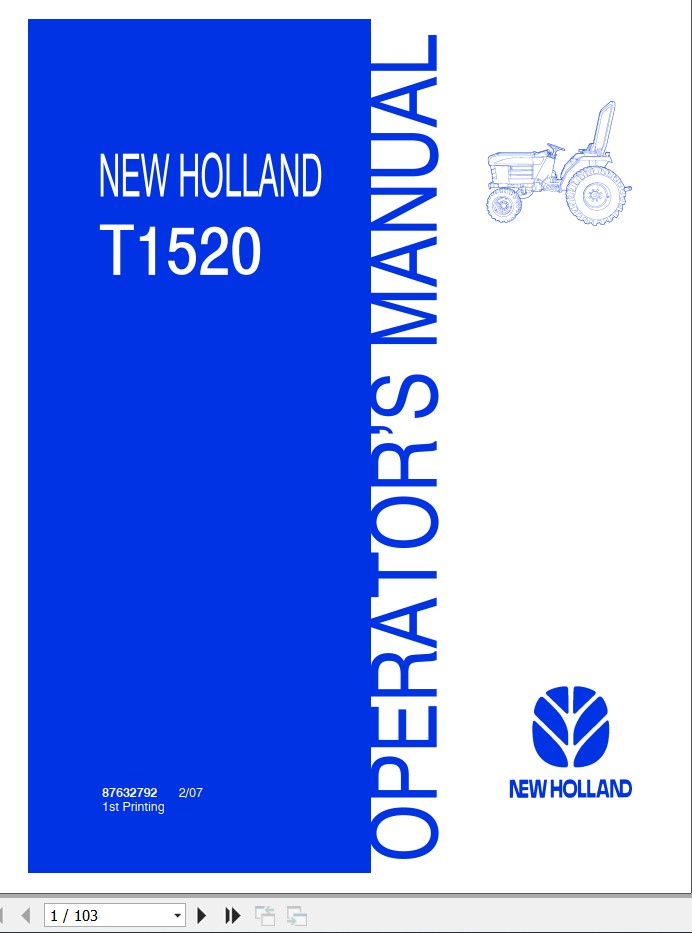 New Holand Tractor T1520 Operators Manual87632792 1