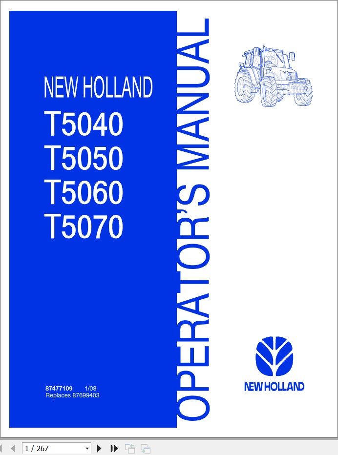 New Holand Tractor T5040T5050T5060T5070 Operators Manual87477109 1