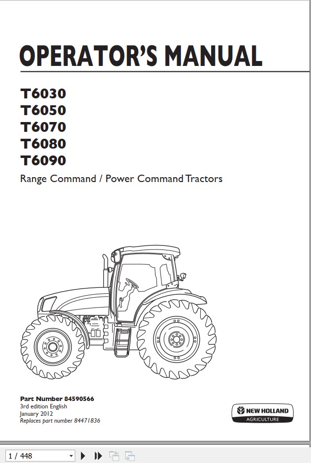 New Holand Tractor T6030 T6050 T6070 T6080 T6090 Range Power Command Product Manual884590566 1