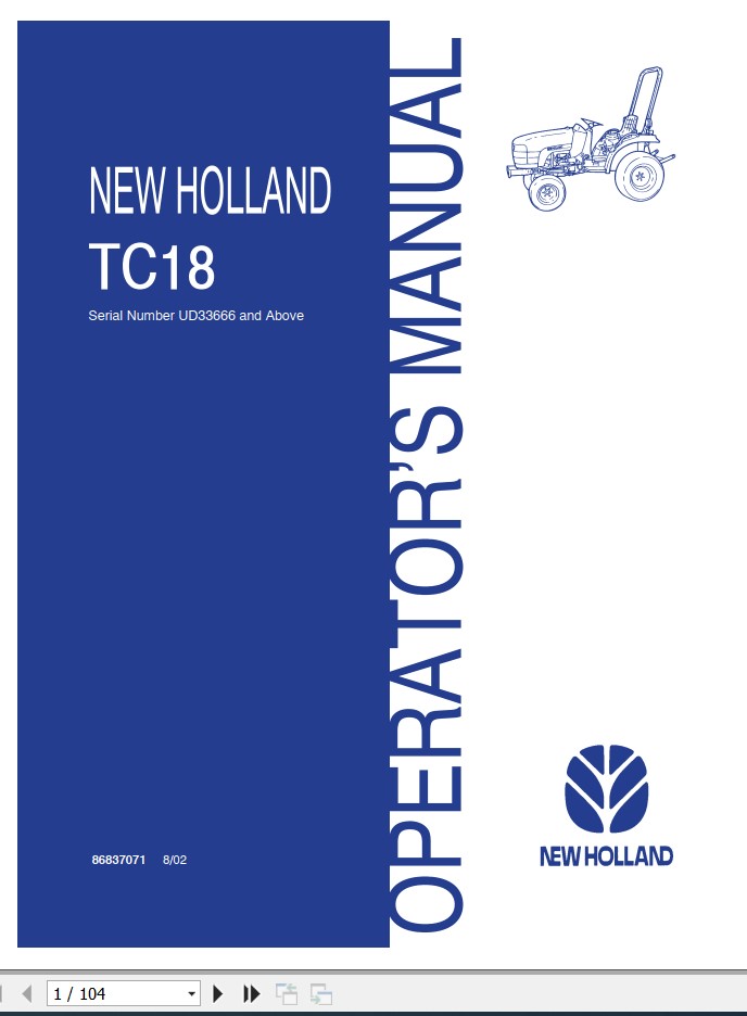 New Holand Tractor TC18 Operators Manual86837071 1