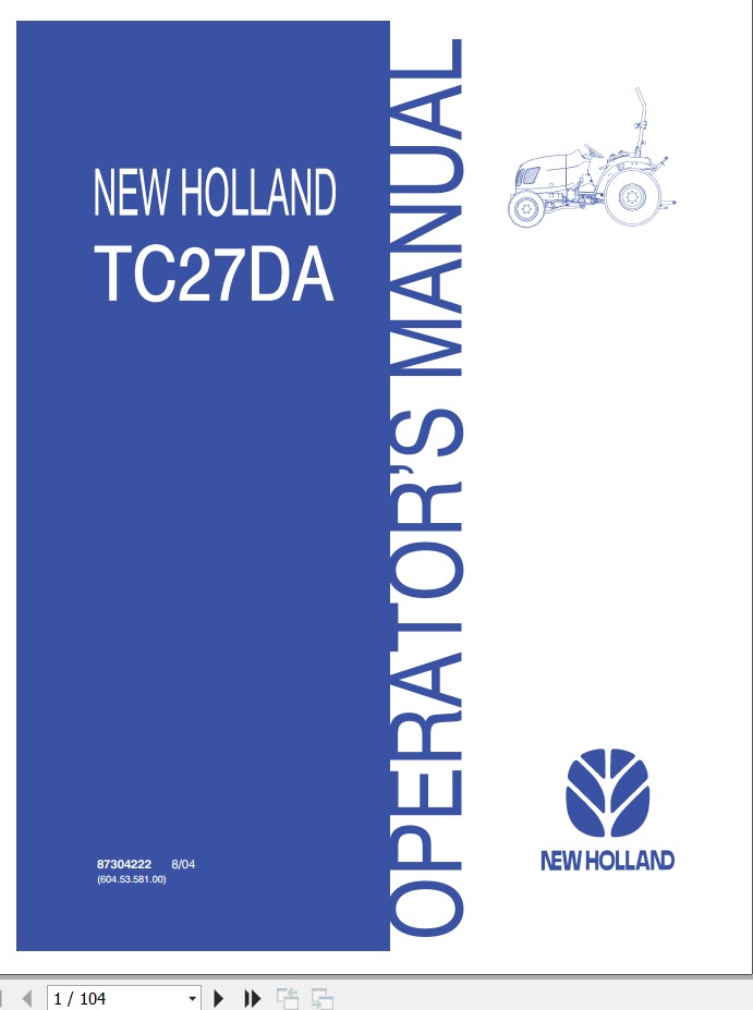 New Holand Tractor TC27D Operators Manual87304222 1