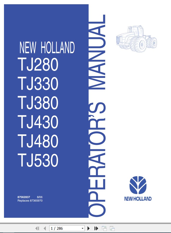 New Holand Tractor TJ280 TJ330 TJ380 TJ430 TJ480 TJ530 Operators Manual87562837 1