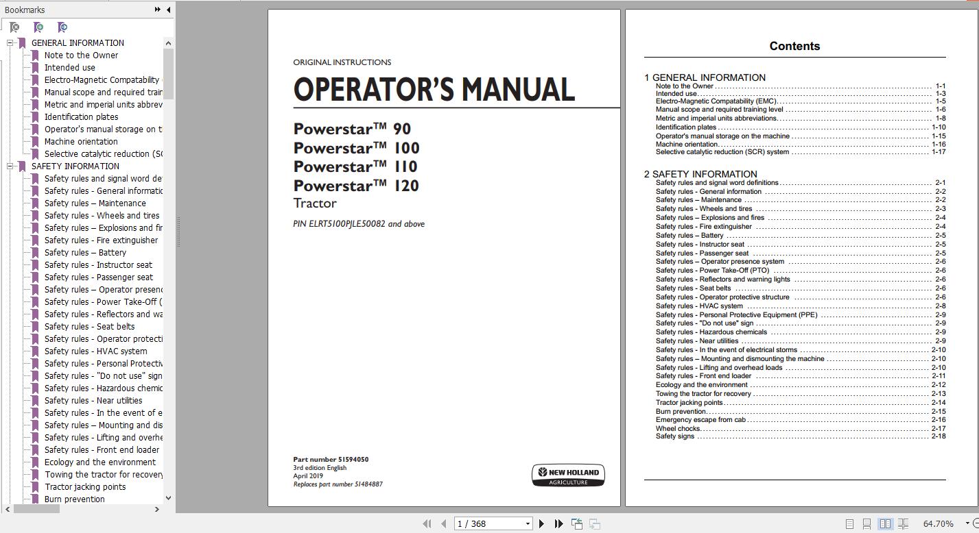 New Holland 90 100 110 120 Powerstar Tractor Operators Manual51594050 1