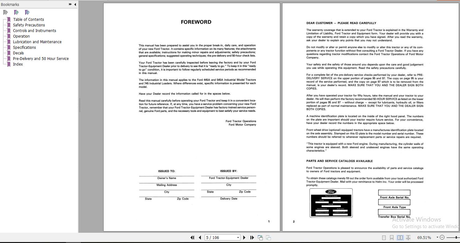 New Holland Ford 445A 545A Industrial Tractors 745 Loaders Operators Manual42044530 2 1