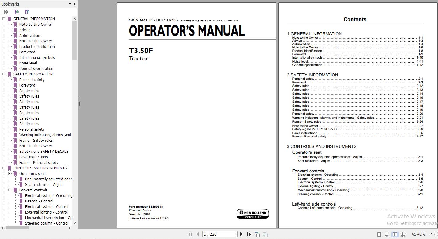 New Holland T350F Tractor Operators Manual51560218 1