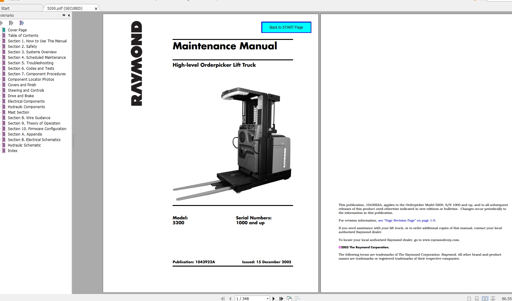 Raymond 5200 Orderpicker 1000 up Maintenance Manual 1 1