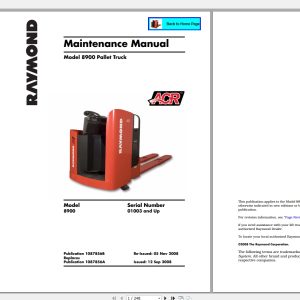 Raymond 8900 Pallet Truck 01003 up Maintenance Manual 1