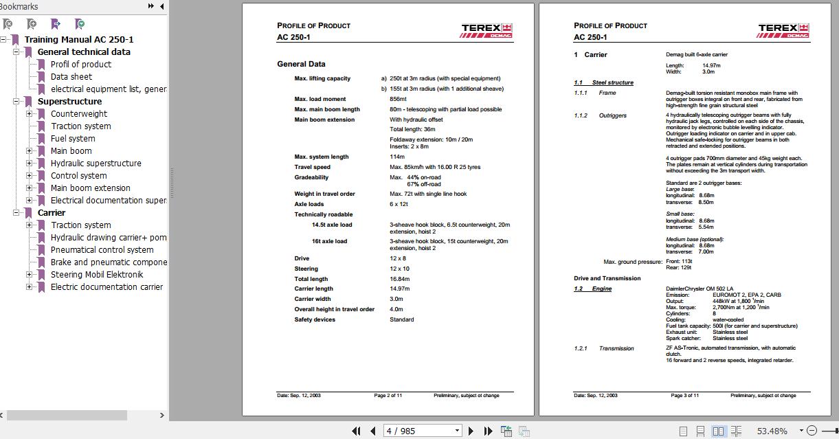 Terex Demag Mobile Crane AC250 1 Technical Training ManualEN2003 2