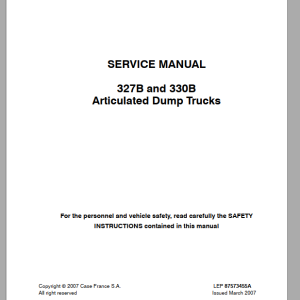 Case Articulated Truck 327B 330B Service Manual87573455A 1