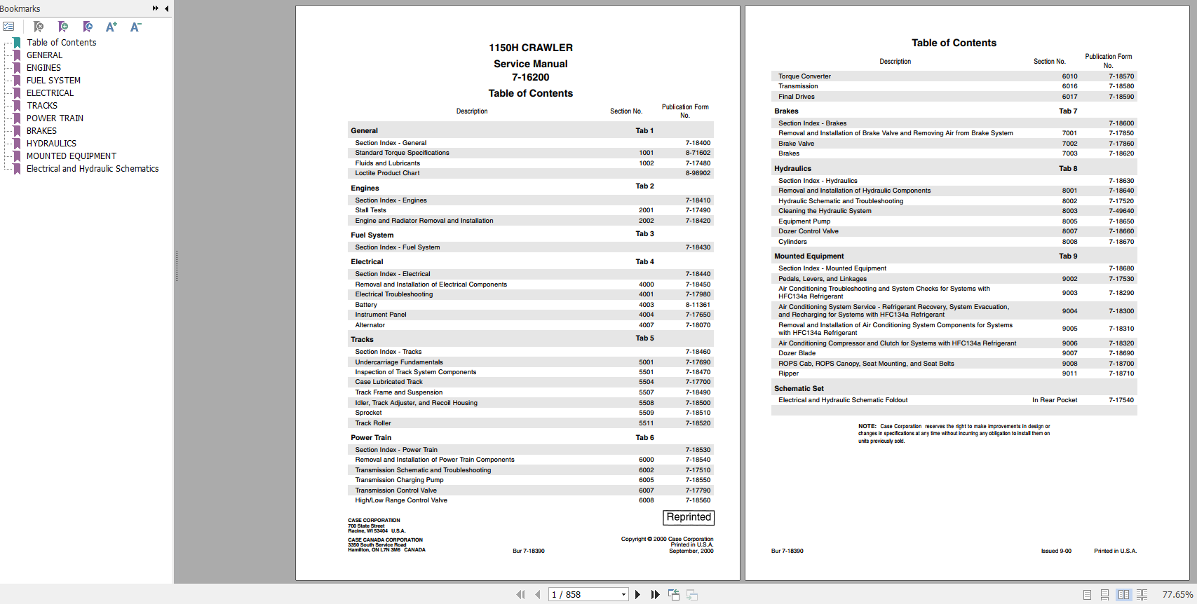 Case Crawler 1150H Service Manuals7 16200R0 1