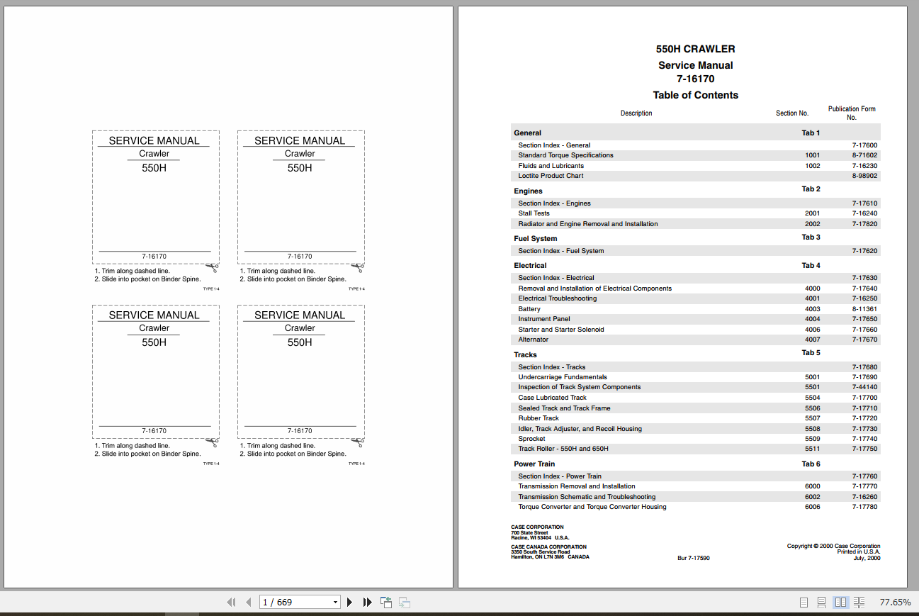 Case Crawler 550H Service Manual7 16170R0 1