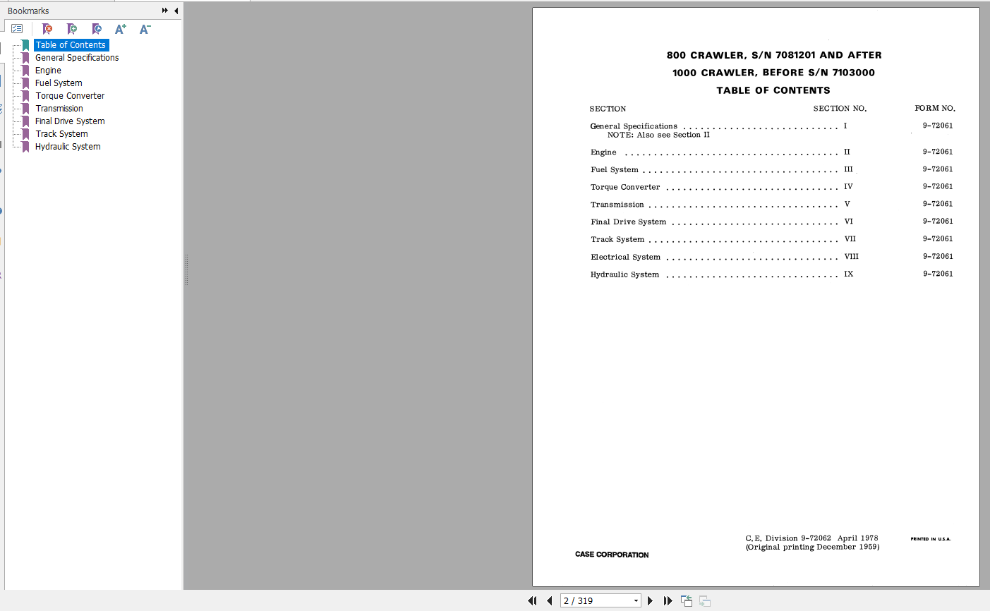 Case Crawler 800 1000 Service Manual9 72062 2