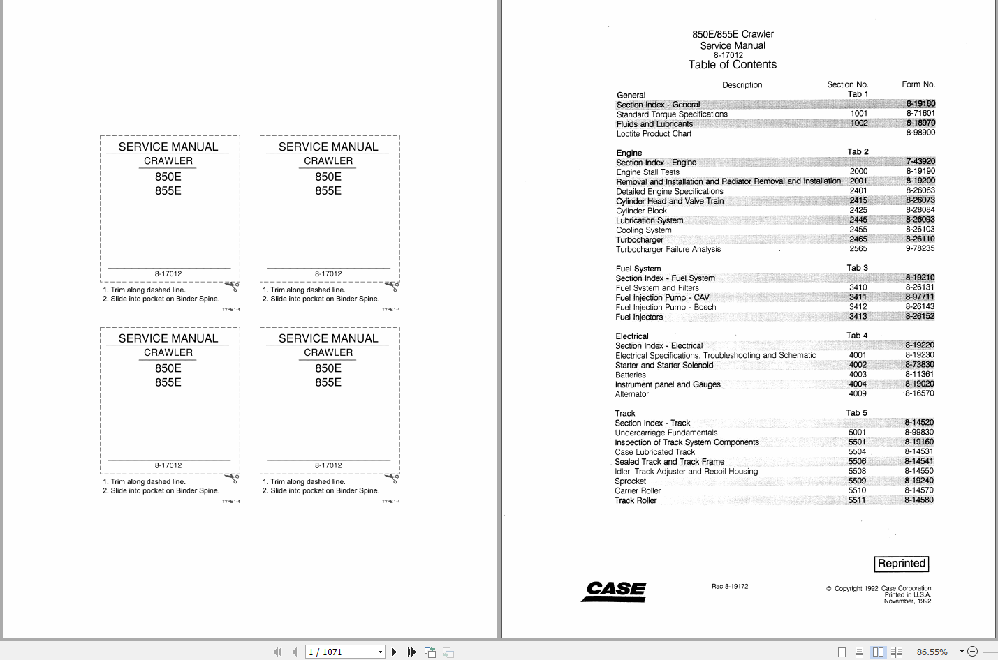 Case Crawler 850E 855E Service Manual8 17012R0 1