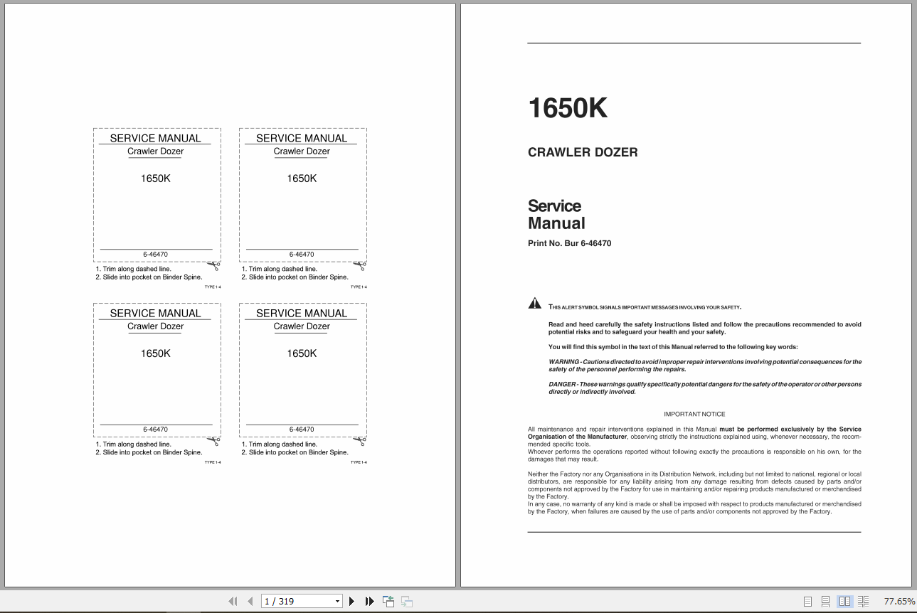 Case Crawler Dozer 1650K Service Manual6 46470R0 1