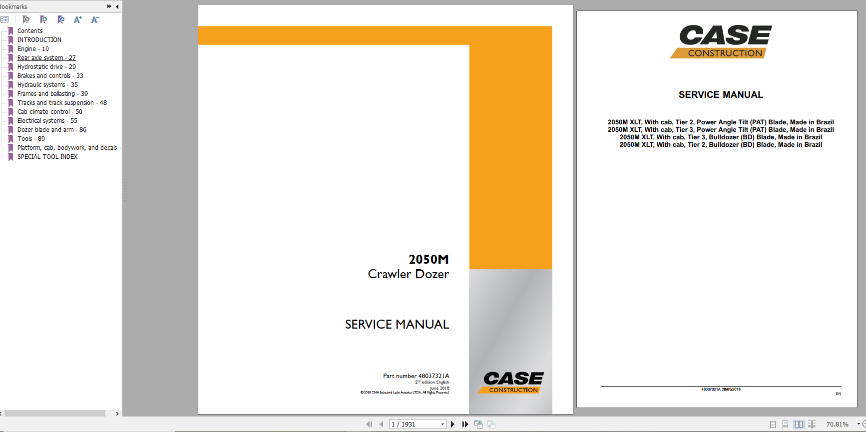 Case Crawler Dozer 2050M Service Manual48037321A 2