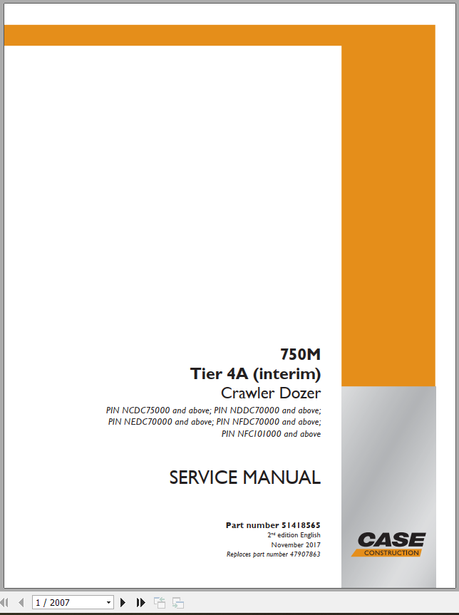 Case Crawler Dozer 750M Tier 4 Service Manual51418565 2