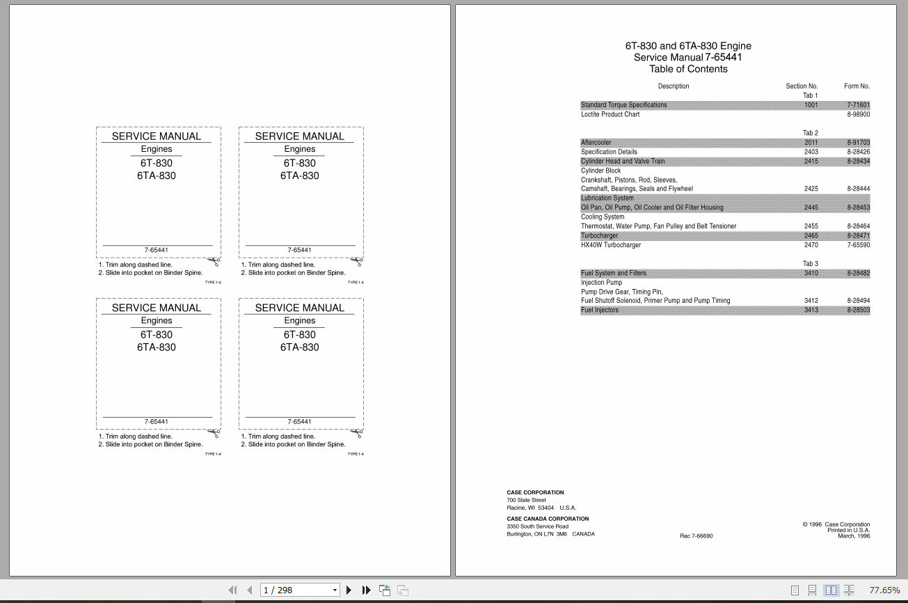 Case Engine CNH 6T 830 6TA 830 Service Manual7 65441R0 1