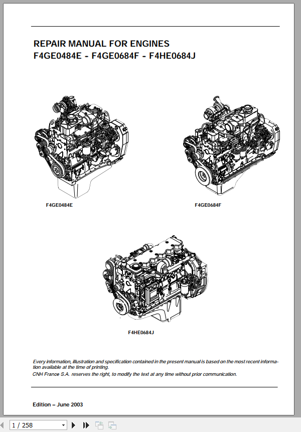 Case Engine CNH F4GE F4HE Service Manual9 88930 1