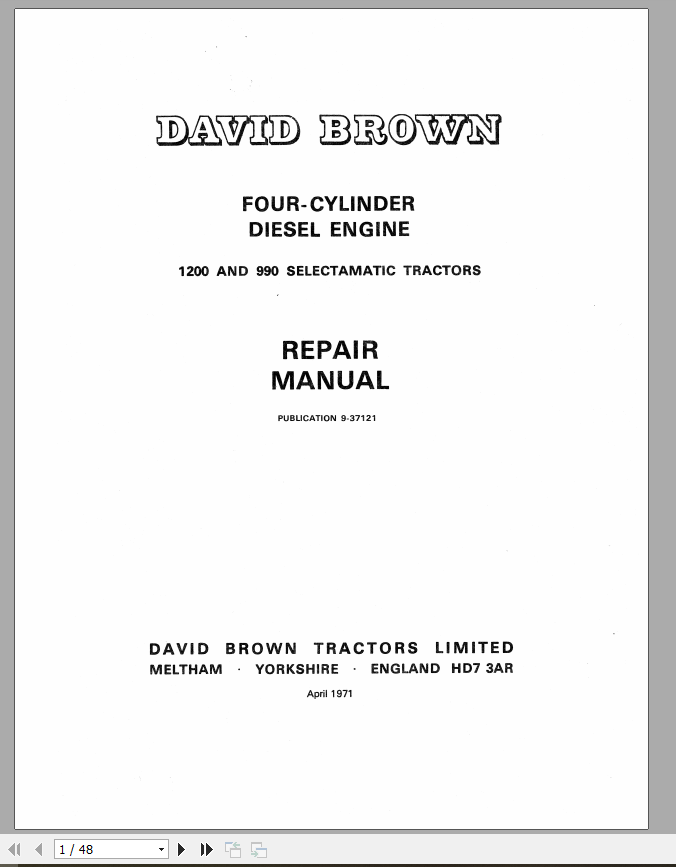 Case Engine David Brown 990 1200 Repair Manual9 37121 1