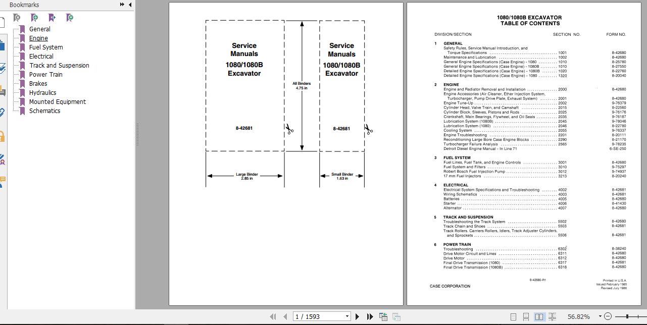 Case Excavator 1080 1080B Service Manual8 42681R0 1