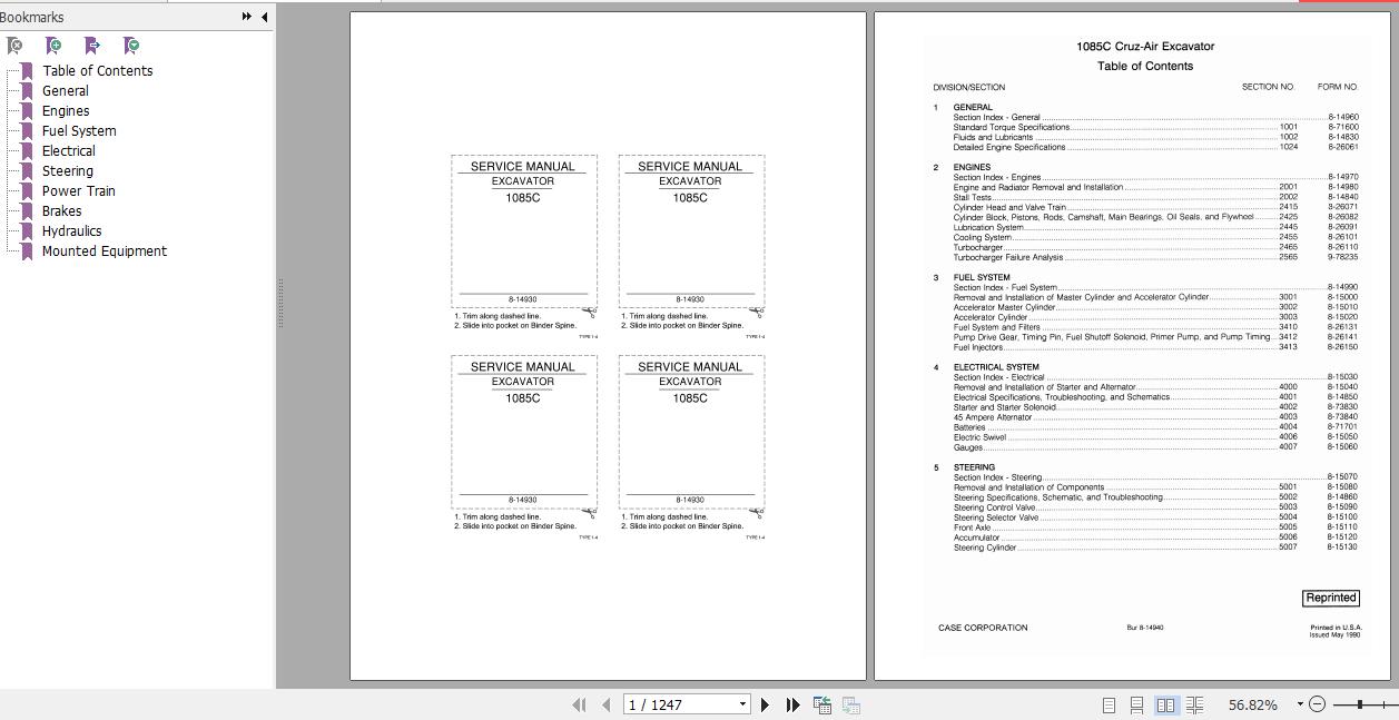 Case Excavator 1085C Service Manual8 14930R0 1