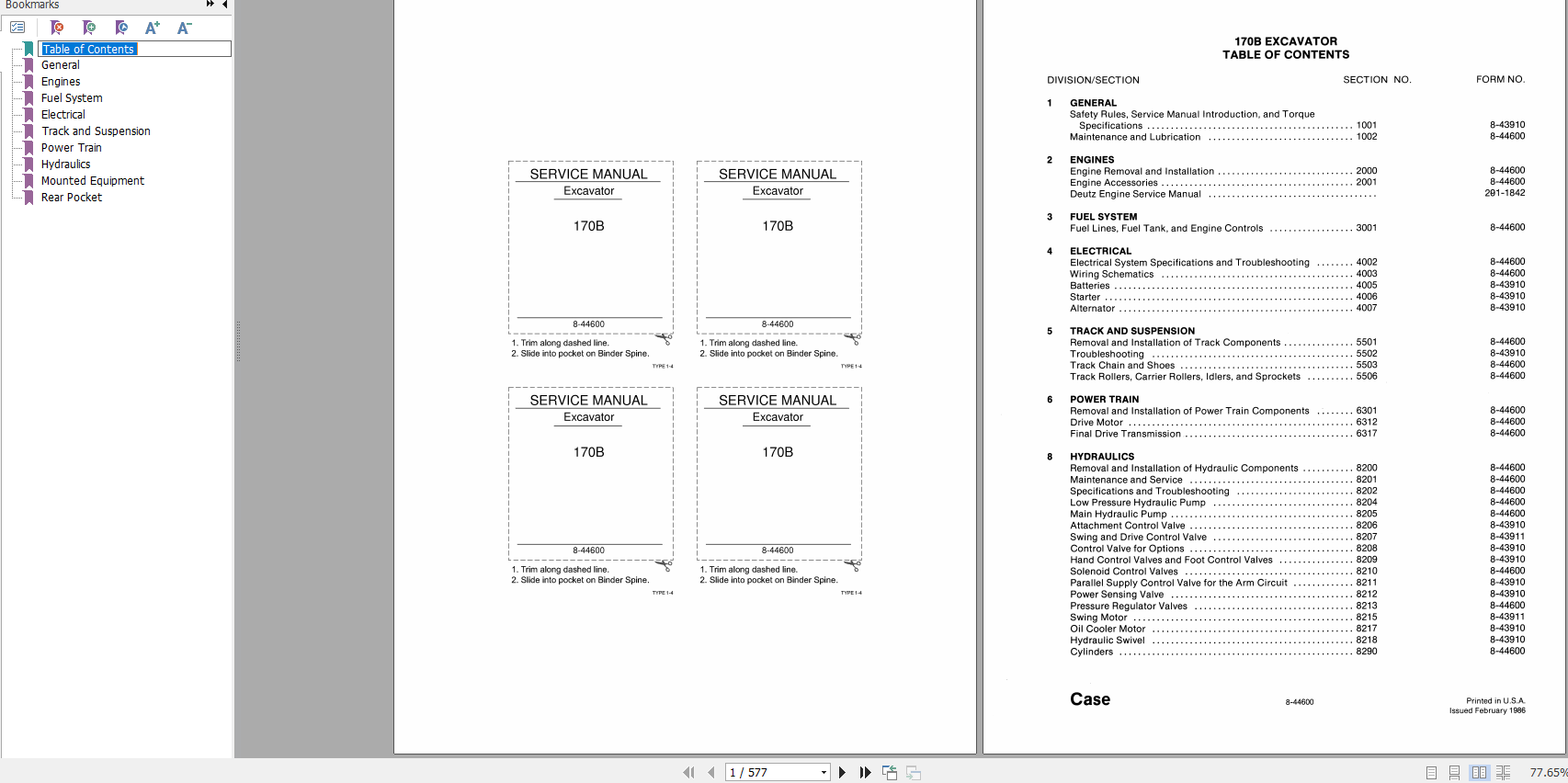 Case Excavator 170B Service Manual8 44600R0 2