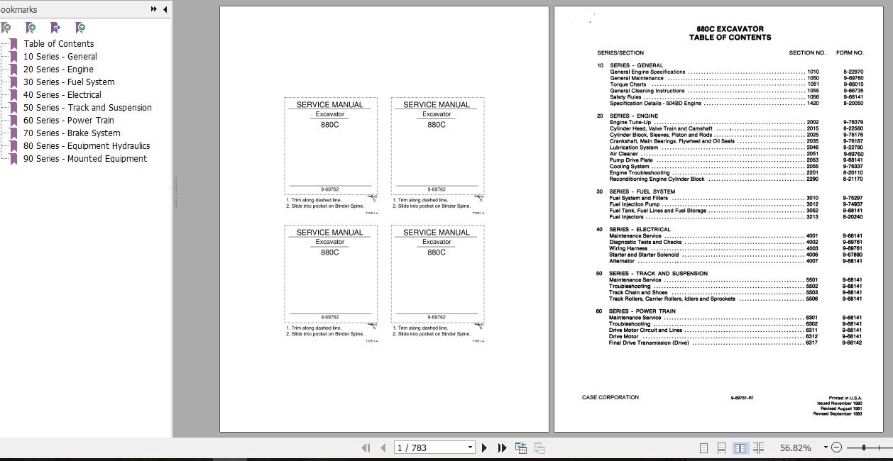 Case Excavator 880C Service Manual9 69762R0 12