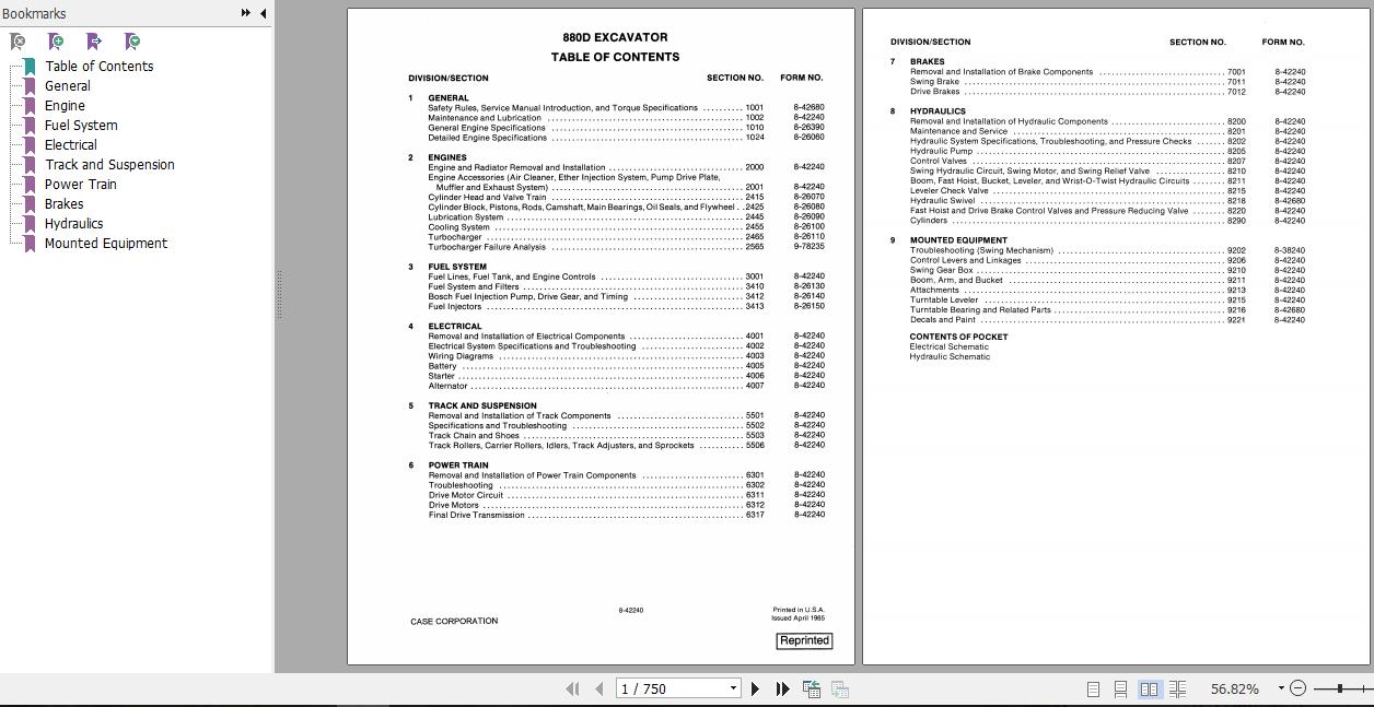 Case Excavator 880D Service Manual8 42240R0 1
