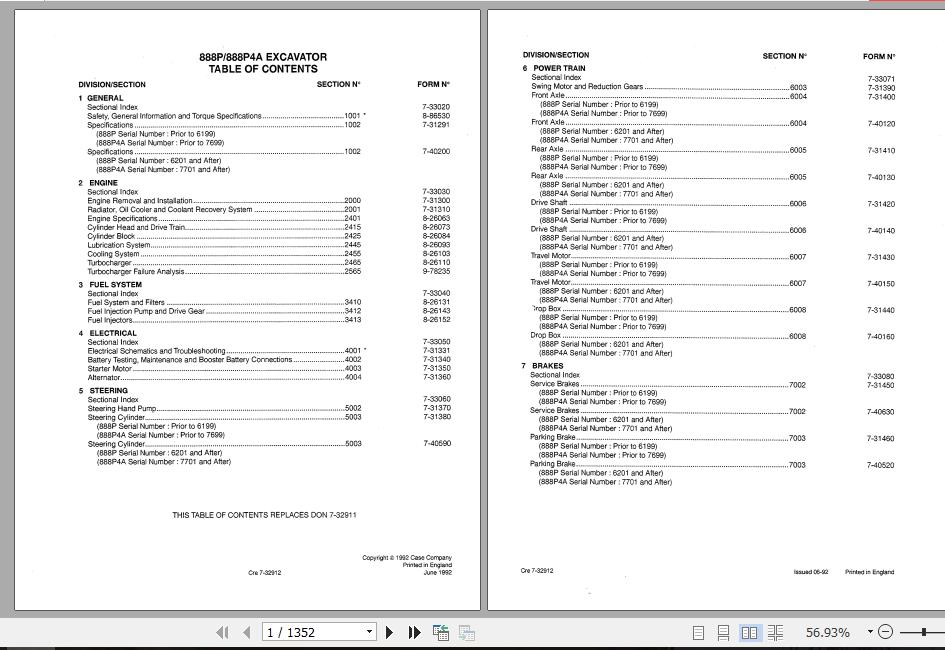 Case Excavator 888P 888P4A Service Manual7 33192 1