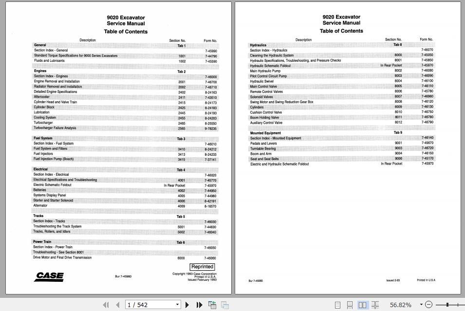 Case Excavator 9020 Service Manual7 44670R0 1