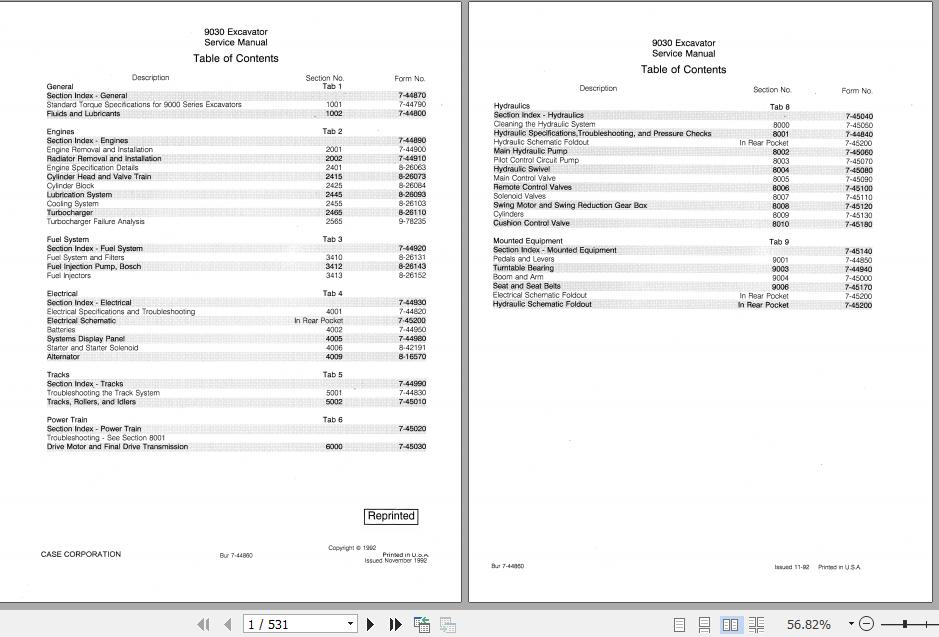 Case Excavator 9030 Service Manual7 44680R0 1mLHB