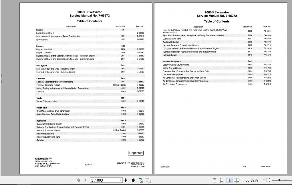 Case Excavator 9060B Service Manual7 65272R0 1