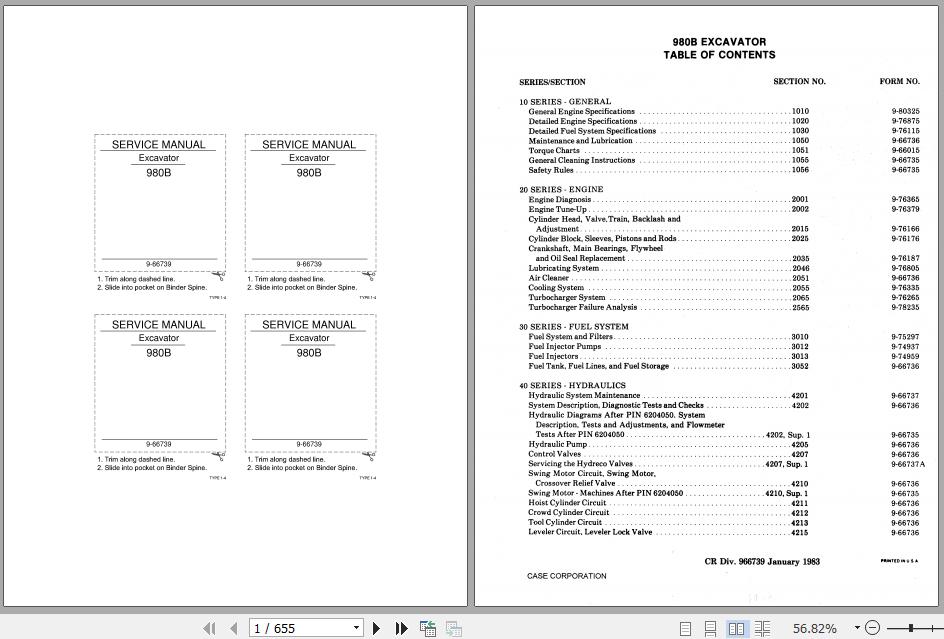 Case Excavator 980B Service Manual9 66739R0 1