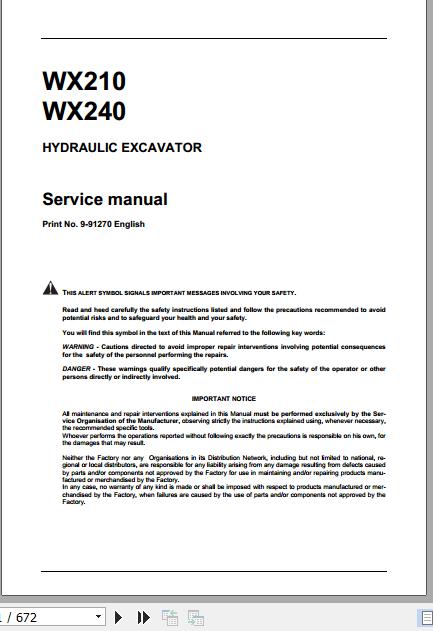 Case Hydraulic Excavator WWX210 WX240 Service Manual9 91270 1
