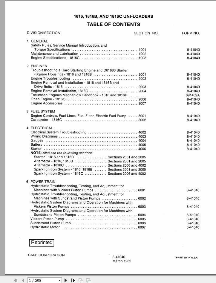 Case Loader 1816 1816B 1816C Service Manual8 41040R0 1