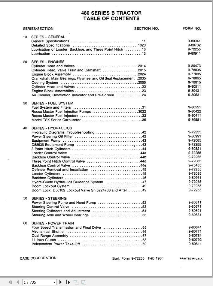 Case Loader 480 SERIES B Service Manual9 72256R0 1