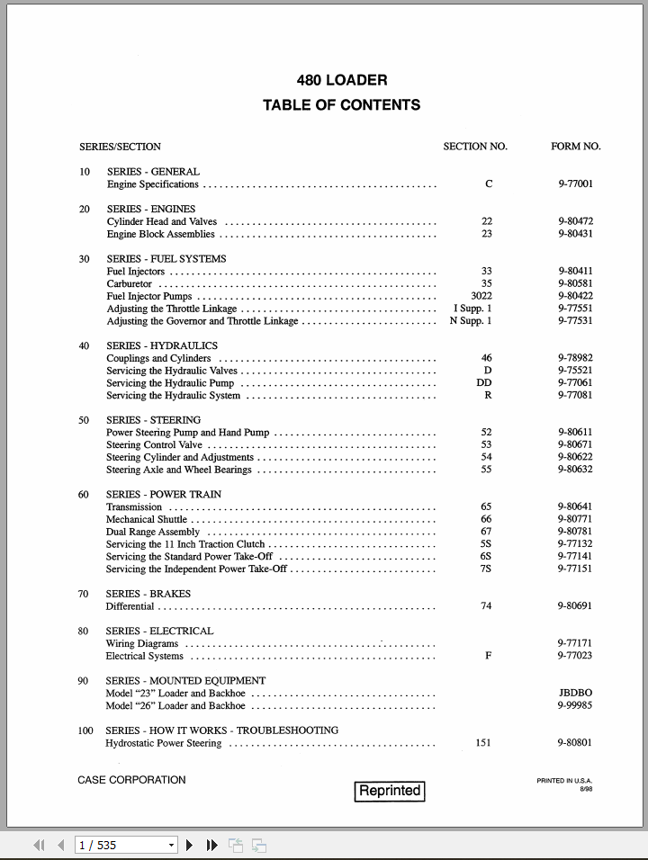 Case Loader 480 Service Manual9 72572R0 1