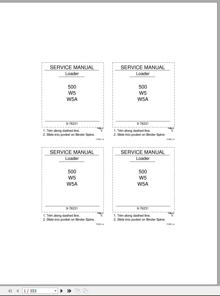 Case Loader 500 W5 W5A Service Manual9 76231R0 1