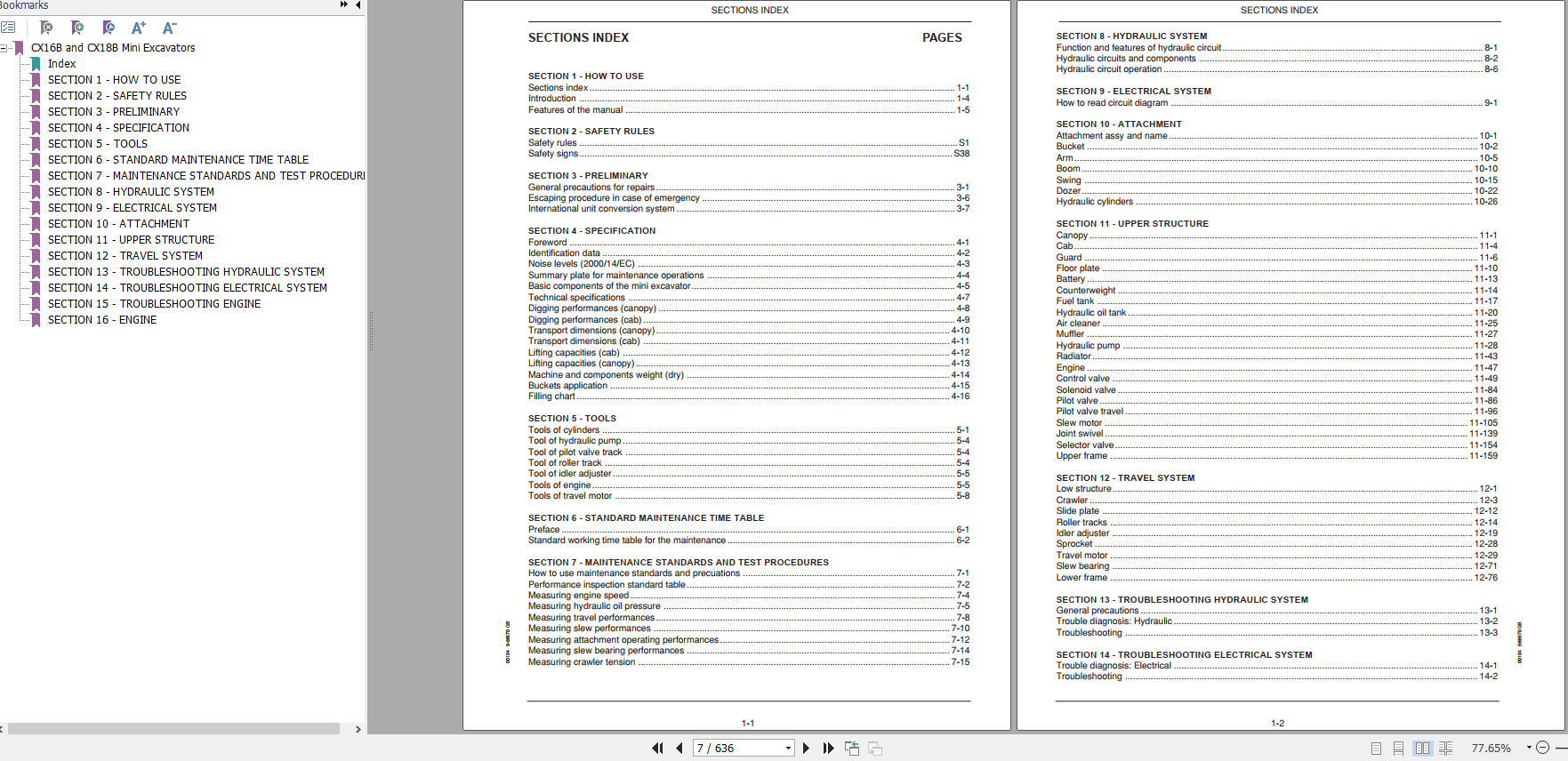 Case Mini Excavator CX16B CX18B Service Manual9 88670 2