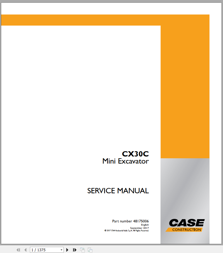 Case Mini Excavator CX30C Service Manual48175006 1